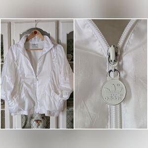 1980s Vintage Satin Adidas White Zip Windbreaker Jacket Tennis Track